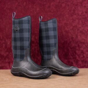 Muck Boots Women Hale Black Grey Plaid Slip-on Rain Farm Boots sz 9